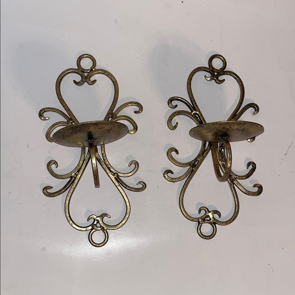 Antique Brass Wall Candle Sconces - Pair